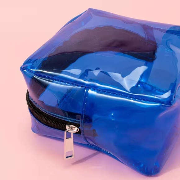Womens NEW Electric Blue Clear PVC Cosmetic Bag/Travel Clutch/Mini Purse, OS - Picture 7 of 7